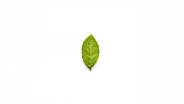Single green tea leaf on a white surface, beneficial antioxidant properties