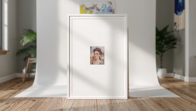 House background featuring a white-framed poster mockup.