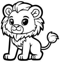 Lion Coloring Page for Kids. Editable Color Vector