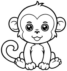Obraz premium Monkey Coloring Page for Kids. Editable Color Vector
