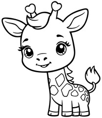 Baby Giraffe Coloring Page for Kids. Editable Color Vector