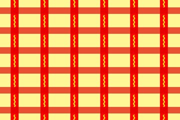 A bright red and yellow plaid design with zigzag stripes, giving a festive and lively appearance.