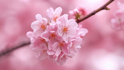 Fototapeta premium Kawazu cherry blossoms bloom in spring, showcasing natural beauty and seasonal change