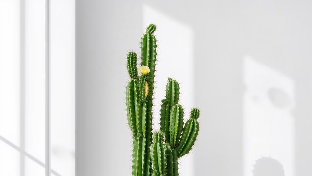Cactus plant against a white wall in a contemporary home setting, enhancing natural decor