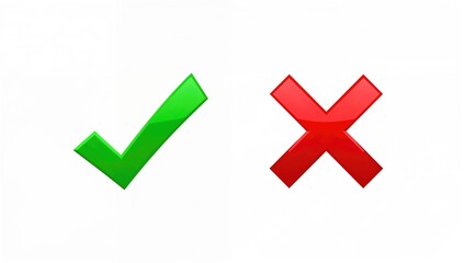 A green check mark and red cross tape against a white background, symbolizing agreement and disagreement