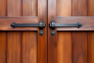 Elegant wooden double doors with black metal handles for home decor design