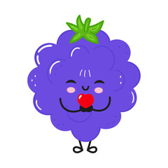 Cute blackberry character holding a red heart