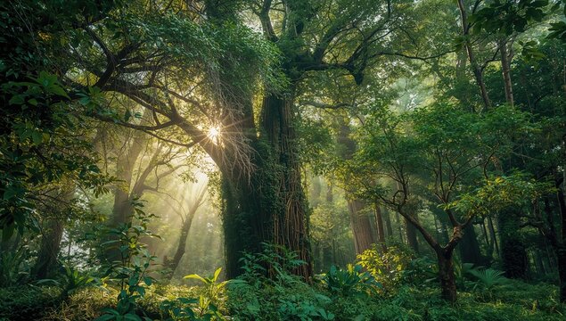 Atmosphere of a forest with dense foliage, highlighting preservation
