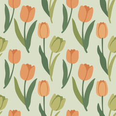Retro-style seamless pattern with orange tulips
