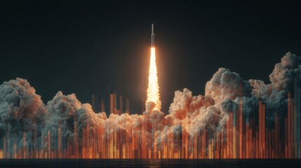 Global dynamics: the power and precision of ballistic missile technology. Profit projection. A missile's launch on a clear day: transparency in modern warfare. Stock market. Business development.