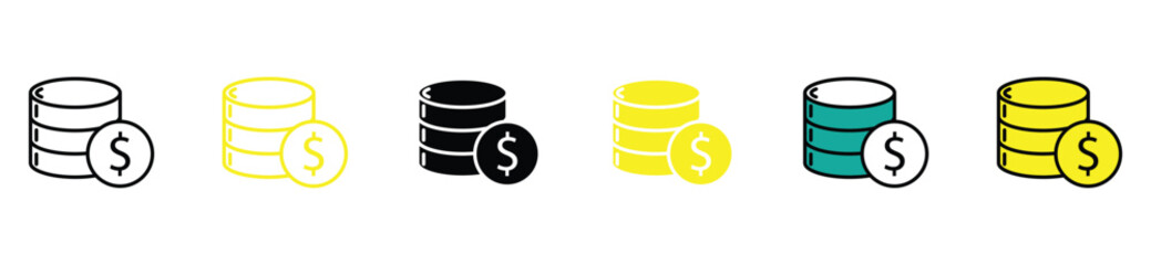 Coin stack icon set — dollar currency and finance vector illustration
