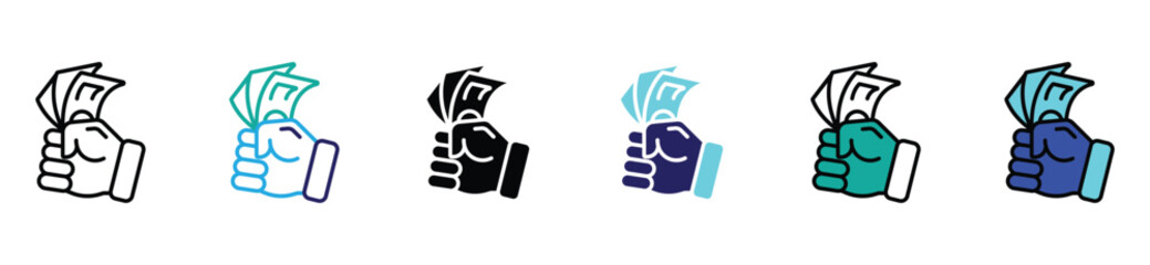 Hand holding money icon set — cash payment and finance symbol vector illustration