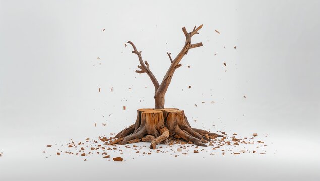 Isolated dry tree branch on a white background, potential for artistic use - Powered by Adobe