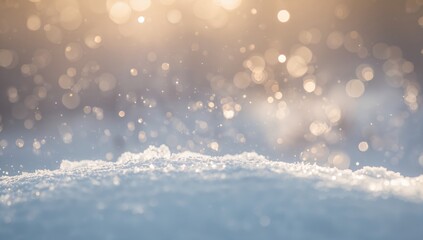 Fototapeta premium Serene winter landscape with gentle snowfall under warm golden light, seasonal change