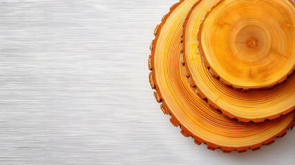 Natural tree rings showcasing annual growth on white background for nature design