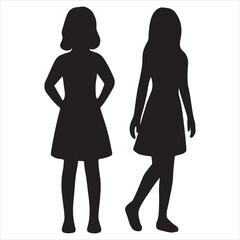 two girls mordarn vector style white backgourd