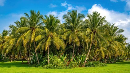 Obraz premium Beautiful palm trees basking in sunlight, creating a peaceful tropical scene perfect for nature lovers.