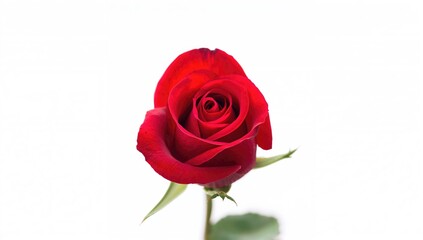 A red rose with soft petals on a crisp white background, ideal for editorial header background