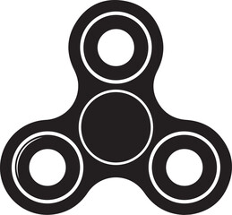 Simple black silhouette of a three pronged fidget spinner toy with a central bearing and three outer rings isolated on a white background