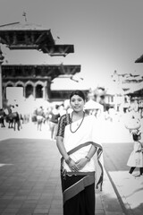 Nepali Newari Girl in Traditional Attire Gracefully Posing for Photoshoot at Patan Durbar Square