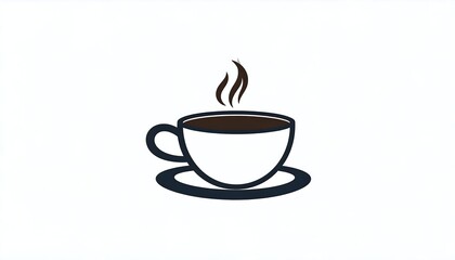Simple stylized icon of a white coffee cup with dark brown coffee and black steam on a white background