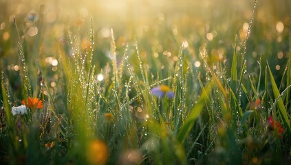Dewy grass at dawn