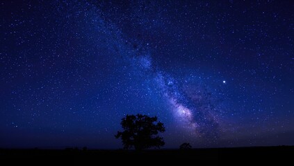 Fototapeta premium Nighttime Sky Featuring Stars and the Milky Way Against a Dark Blue Backdrop