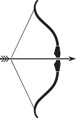 Classic black silhouette of a traditional recurve bow and arrow poised for action against a clean white background symbolizing precision and intent