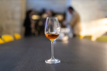 Palo cortado sherry tasting in a wine glass