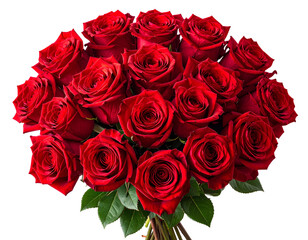 Obraz premium Vivid bouquet of red roses arranged elegantly for romantic floral display, isolated on a transparent background, PNG