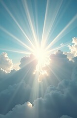 Radiant Sky with Design-Like Sunbeams and Structured Clouds