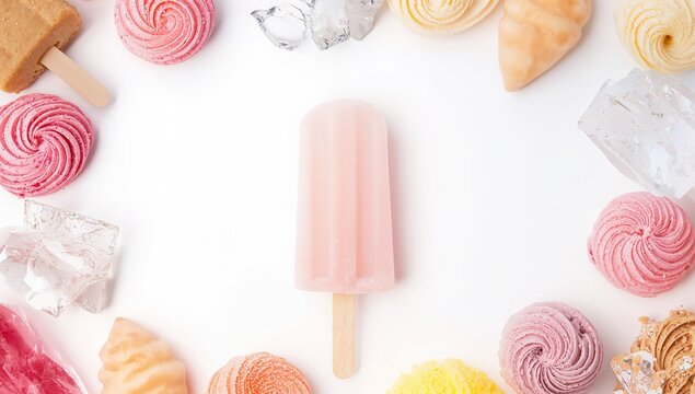 Colorful ice cream collage on white background, ideal for summer-themed designs - Powered by Adobe