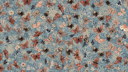 Colorful 2D illustrated butterfly pattern, trendy design for fabric and wallpaper, seasonal decor