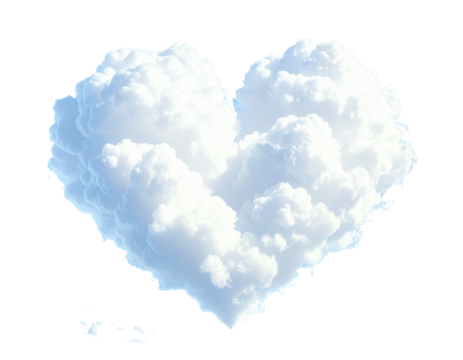 Fluffy White Heart Shaped Cloud on Clear Blue Sky, Isolated on Transparent Background - Powered by Adobe