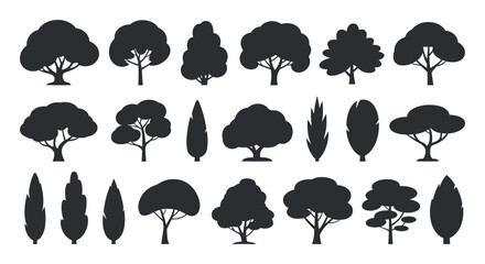Collection of trees silhouettes representing diverse species vegetation and ecological themes ideal for landscape and forestry design © MOHAMMAD