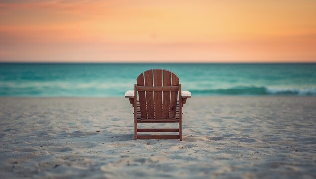 Solitary Beach Chair Set Against a Vacant Shore, Ideal for Relaxation