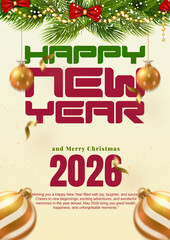 2026 happy new year poster banner design, modern new year's eve celebration background, luxury gold confetti 2026 festive vector, abstract happy new year flyer invitation