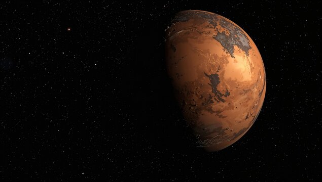 Red planet against a black backdrop. Image components provided by a space agency