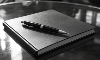 Pen and notepad placed on a boardroom table, representing meeting discussions and brainstorming sessions. This image captures a professional and organized setting, ideal for business, Generative AI