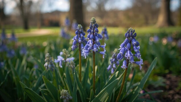 Luciles Glory-of-the-Snow flowers blooming in a garden setting, highlighting seasonal change