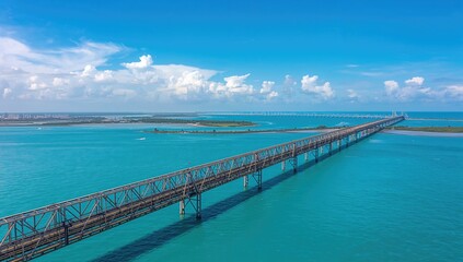 Obraz premium First and Longest Sea Bridge in the Country Featuring Pattern, Water, Sky, Travel, Technology, Frame, Nature, Landscape, Road, and Construction