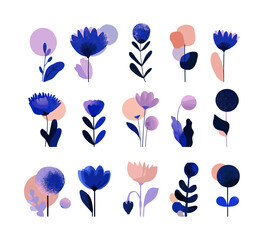 Matisse abstract flower doodle vector set. Leaf blossom botanical spring floral elements simple graphic shapes pastel colors minimalist hand drawn texture nature bloom illustration isolated