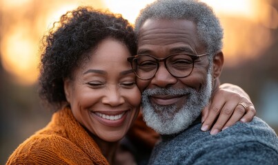 Loving senior couple spending quality time together during sunset, celebrating retirement or vacation. This serene image emphasizes companionship, joy, and relaxation in later life, Generative AI