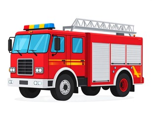 Cartoon illustration of a red firetruck with a ladder on top, ready for emergencies