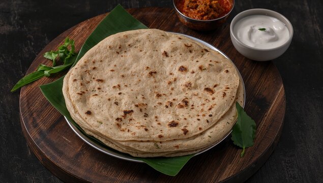 Layered flatbread made from maida or whole wheat, suitable for pairing with spicy Asian chicken or beef curry, beneficial for breakfast