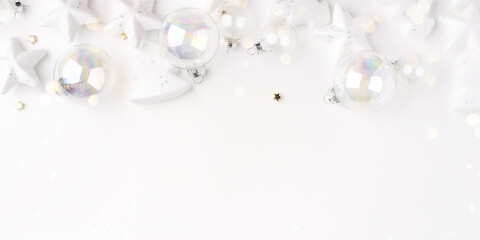 Festive Christmas ornaments on a white background.
