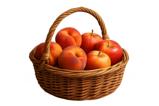 Wicker basket holding fresh peaches and red apples - Powered by Adobe