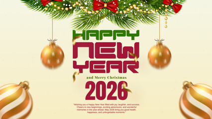 Happy New Year 2026 Poster, Festive Christmas and New Year Greeting Card, Modern Abstract 2026 Celebration Background, Luxury Holiday Party Invitation Template