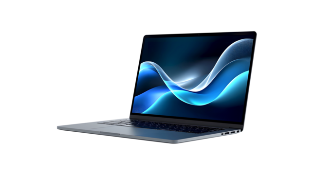 Laptop with abstract display on transparent background - Powered by Adobe