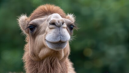Fototapeta premium Close-up of a Camelus ferus with expressive eyes and fluffy coat in a wildlife park
